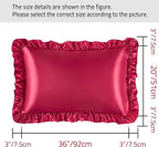 Silky Satin Ruffled Pillow Cases for Hair and Skin,Wine Red Silk Pillowcases King Set of 2 with Envelope Closure Princess Room Decoration