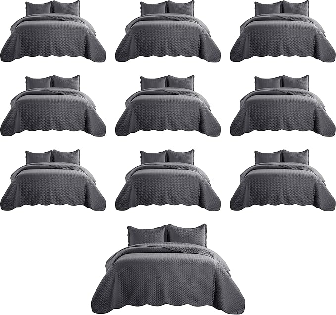 IR Imperial Rooms Twin Quilt Bedding Set (68” x 86”) - Bulk Pack of 10 Wholesale for Hotels, Guest Bedroom & Airbnbs - Lightweight Microfiber Reversible Embossed Quilts Bedspreads (Charcoal)