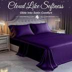 SLEEP SANCTUARY Satin Sheets Full Size – 4 Piece Luxury Silky Bed Set, Softer Than Silk, 15" Deep Pocket, Cooling & Wrinkle-Free, Moisture-Wicking & Breathable for Hair & Skin (Striped Purple)
