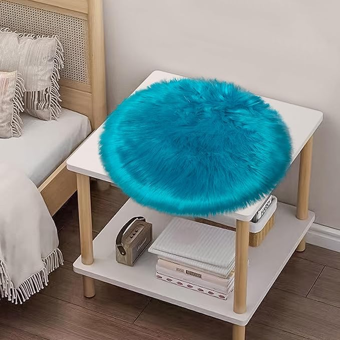 2ft Small Round Blue Rug,Thick Furry Fluffy Carpet for Teen,Sheepskin Fur Shaggy Circular Rug for Indoor Bedroom Room Living Room Nursery Decor Chair