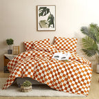 CLOTHKNOW Orange Beige Plaid Comforter Set Twin Grid Bedding Comforter Sets Soft All Checker Comforter with 2 x Pillow Cases
