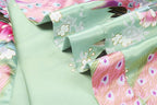 Women's Short Kimono Robes Bride and Bridesmaid Satin Floral Bathrobe Peacock Sleepwear Dressing Gown for Wedding Party