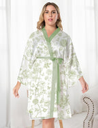 EPLAZA Silk Robes for Women Satin Robe Short Sexy Print Flower Kimono Loungewear Wedding Bridal Party