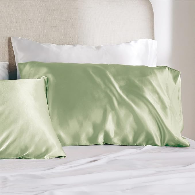 Bedsure Satin Pillowcase with Zipper, Similar to Silk Pillow Cases 2 Pack, Silky & Soft Satin Pillow Cases Standard Size for Hair and Skin, Sage Green Pillow Covers, Gifts for Women Men, 20x26 Inches