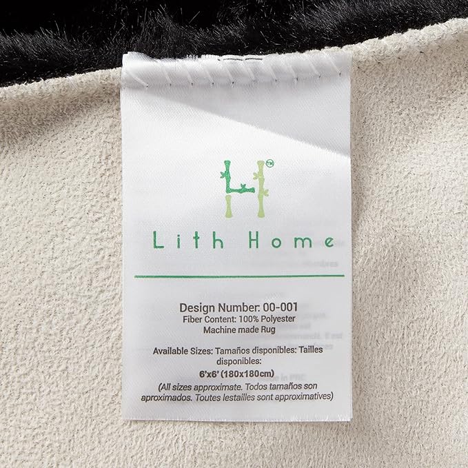 Lith Home African Decor for Home/Faux Rabbit Fur Area Rug Throw/Client Call It Impactful Gift - Soft Plush Luxurious Nursery, Living and Bedroom Floor, Chair Couch Sofa Bed Cover- 6x6 ft (Black)