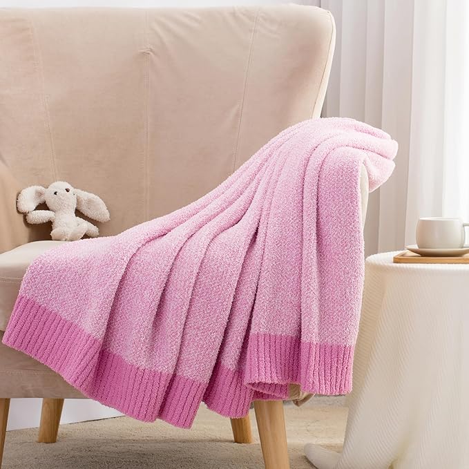 Carriediosa Heather Throw Blanket 50" X 60", 400GSM Ultra Soft Microfiber Fuzzy Fluffy Reversible Knitted Blankets Cozy Plush Lightweight and Warm Fall Throws for Couch, Bed, Sofa, Hot Pink