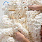 Chunky Knit Blanket Throw - 100% Hand Knitted Chunky Soft Throw Blanket for Couch, Thick and Warm Blanket for Winter, White, 50x60 Inches
