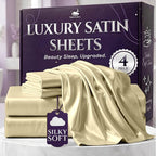 SLEEP SANCTUARY Satin Sheets Full Size – 4 Piece Luxury Silky Bed Set, Softer Than Silk, 15" Deep Pocket, Cooling & Wrinkle-Free, Moisture-Wicking & Breathable for Hair & Skin (Champagne)
