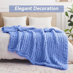 Negwoo Chunky Knit Throw Blanket, 60''*80'' Knitted Throw Chenille Yarn for Bed Couch, Handmade Light Blue Crochet Big Thick Blanket, Machine Washable Cute Comfy Blanket for Home Decor