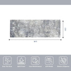3x8 Washable Hallway Runner – Non-Slip Abstract Modern Neutral Wide Carpet Runner for Kitchen Floor, Entryway, Bedroom, Living Room – Soft Low-Pile Thin Rubber Backing（Blue Gray,3x8）