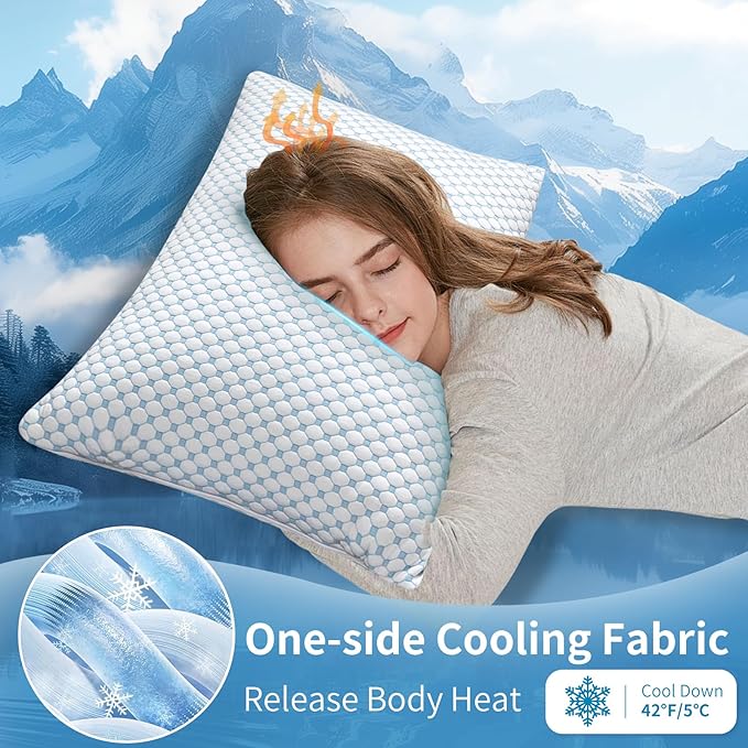 Cooling Shredded Memory Foam Pillow Queen Size - Adjustable Loft for Back & Side Sleepers, Breathable & Supportive Bed Pillow with Removable Washable Cover Queen(Pack of 2)