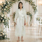 Long Satin Robes for Women Ankle Length Kimono Robes Silky Bridal Party Robes with Lace Trim Bridesmaid Loungewear Sleepwear