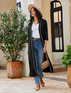 Ekouaer Robes for Women Long Knit Bathrobe Lightweight 3/4 Sleeves Kimono Robe Soft Sleepwear with Pockets S-XXL