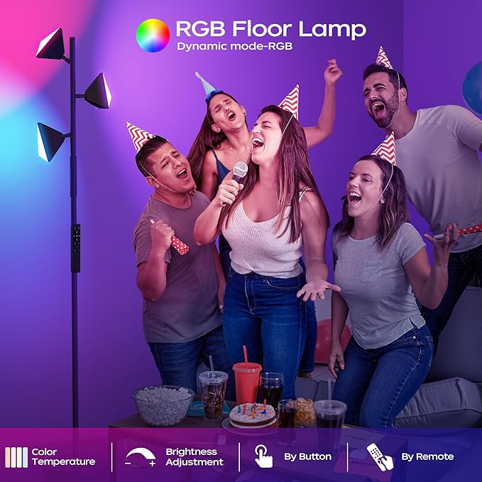 36W RGBCW Floor Lamp, Color Changing LED Tree Floor Lamp, Stepless Dimmable Tall Standing Lamp with Remote & Touch Control, 2700K-6500K Modern Floor Lamps for Living Room, Bedroom, Gaming Room - White