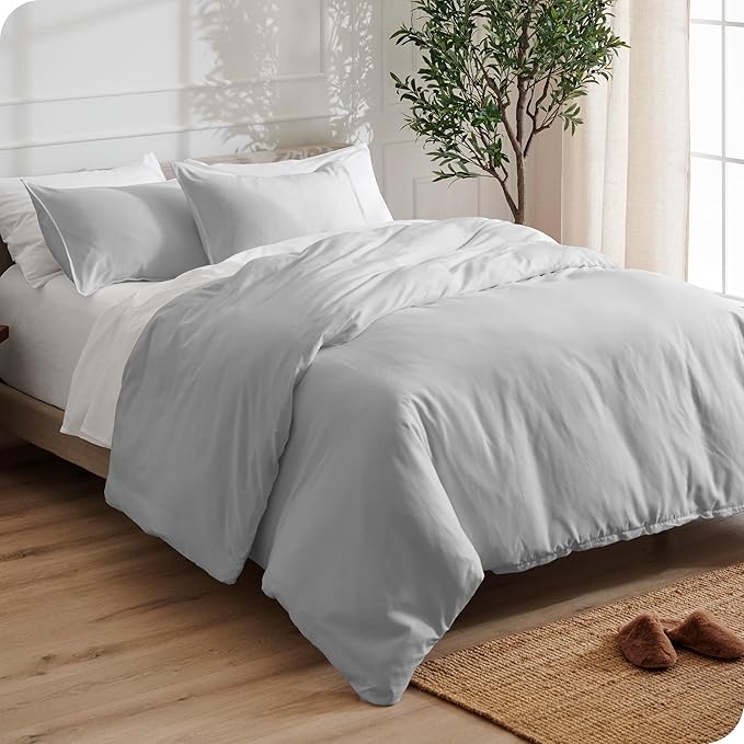 Bare Home Bedding Duvet Cover Oversized Queen - Premium 1800 Super Soft Collection - Lightweight, Cooling - Soft Breathable Bedding Duvet Cover (Oversized Queen, Cloud Grey)