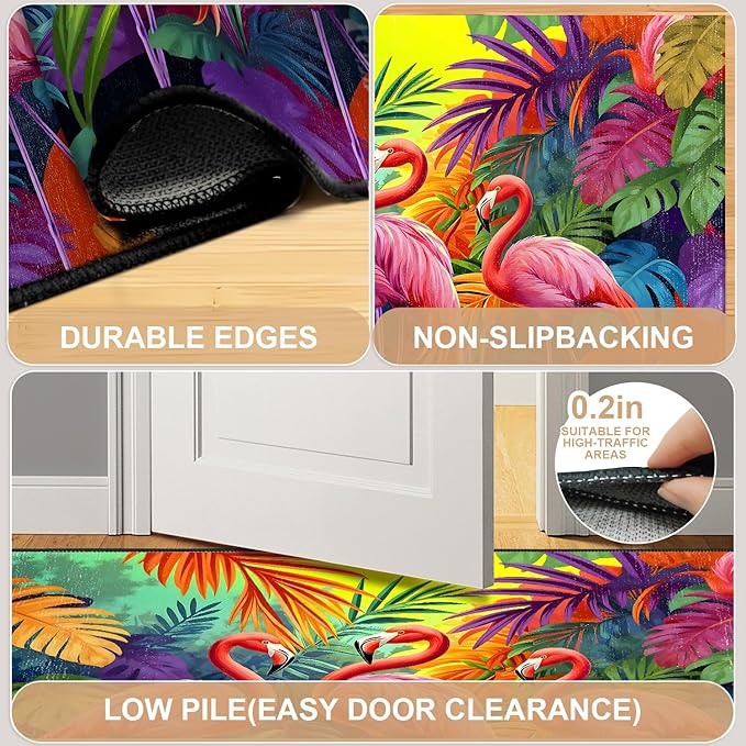 Tropical Flamingos Area Rug 2x3 ft Entry Rug Washable Boho Rugs Non Slip Low Pile Floral Door Mat Small Carpet for Bedroom, Bedside, Kids Room, Office, Dining Room