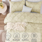 BEDELITE Beige Twin Comforter Set - 2 Peices Boho Pintuck Bedding Comforter Sets, Lightweight Soft & Warm Twin Bedding Sets with 1 Pillowcase for All Season