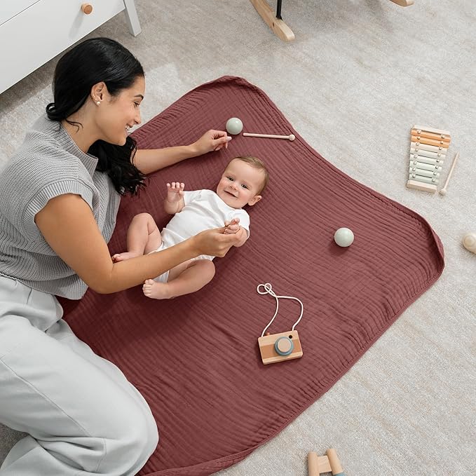 Comfy Cubs Muslin Baby Blanket - Soft, Lightweight, 6-Layer Cotton Swaddle Blankets for Newborns, Infants & Toddlers - 40" x 40" Large, Breathable & Versatile for Sleeping & Tummy Time - Wine
