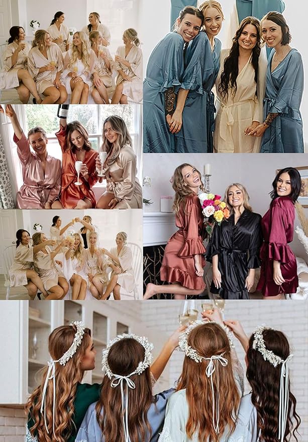 Ekouaer Womens Silk Ruffle Robe Short Satin Kimono Robe Half Sleeve Bathrobe Bridesmaid Wedding Party Dressing Gown