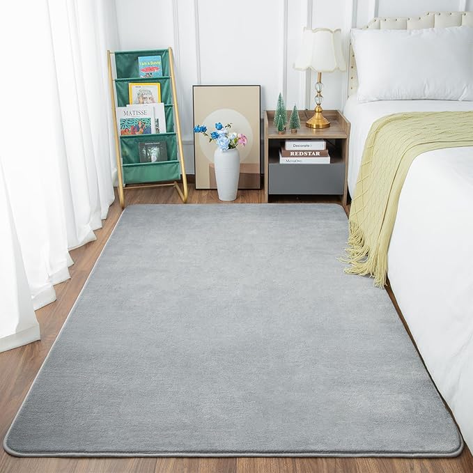 Przemy Washable Grey Rugs for Bedroom Living Room, 4x6 Feet Super Soft Memory Foam Rug, Modern Indoor Carpet for Kids Boys Girls Room Dorm Bedside Nursery Decor Mat
