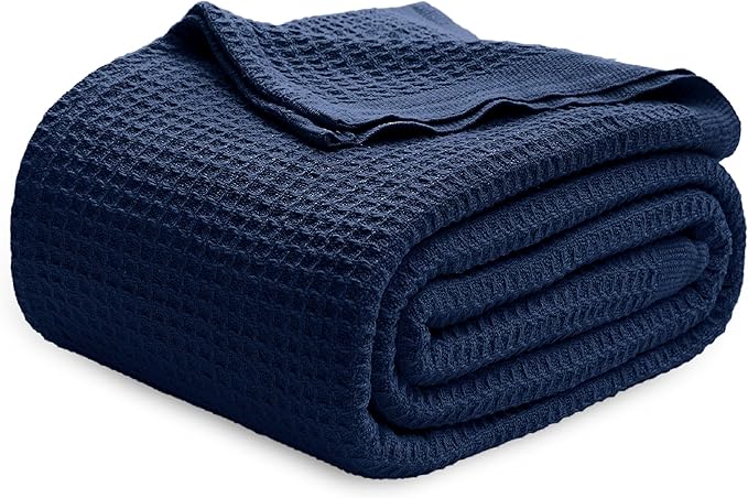 Bedsure Gentlesoft 100% Cotton Blanket Twin XL Size for College Dorm - Breathable and Soft for Spring Summer, Waffle Weave Twin Blanket for Bed, Dorm Room Essentials, Pageant Blue, 66x90 inches