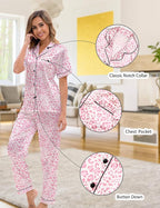Silk Satin Pajama Set for Women 3-piece Short Sleeve Pajama with Pants Ruffle Shorts Cute Pj Set Button Down Sleepwear