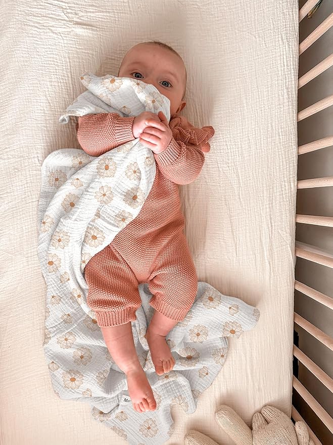 meowcards Muslin Swaddle Blankets for Baby, Unisex Baby Boys Girls Essentials, Large 47 x 47 inches, Boho Receiving Blankets Newborn Registry Must Haves (Dusty Rose-Flower-A, Printed)