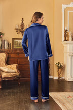Ekouaer Women's Classic Button Down Long Satin Silk Pajama Set