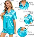 LecGee Womens Silk Satin Pajamas Short Sleeve Loungewear Two-Piece Sleepwear Button-Down Pj Set