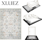 XLUEZ Area Rug 9x12 Living Room Rug, Machine Washable Vintage Distressed Boho Area Rug Non-Slip Soft Low Pile Large Indoor Rugs for Bedroom Kitchen Dining Room Office(Brown Green,9'x12')