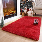 DETUM Red Shaggy Runner Rug 2x4 Fluffy Hallway Runners for Bedroom Bedside Soft Rugs for Kids Room Non-Slip Nursery Office Dorm Washable Carpets Home Decor