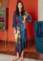 Kihnop Women's Floral Long Kimono Robe Long Satin Robe Long Silk Robe Ladies Kimonos Silky Bathrobe Cover Up, One Size