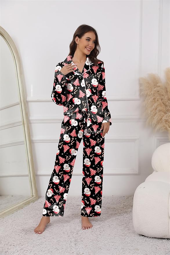 Ekouaer Pajamas For Women Set Silk Pjs 2 Piece Satin Sleepwear Long Sleeve Button Down Lounge Sets With Pant