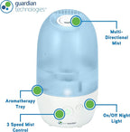 PureGuardian Ultrasonic Cool Mist Humidifier with Aromatherapy Tray, 70-Hour Run Time, 1-Gallon Tank Capacity, 320 Sq. Ft. Coverage for Small Rooms, Quiet Operation, H975AR