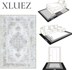 XLUEZ Area Rug 4x6 Vintage Rug, Machine Washable Vintage Distressed Medallion Rug Non-Slip Soft Low Pile Large Indoor Rugs for Bedroom Kitchen Dining Room Office(Taupe,4'x6')