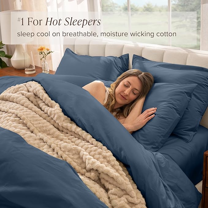 Bare Home 100% Organic Cotton Queen Duvet Cover Set - Crisp Percale Weave - Lightweight & Breathable - Cooling Duvet Cover Set (Queen, Bering Sea)