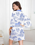 EPLAZA Silk Robes for Women Satin Robe Short Sexy Print Flower Kimono Loungewear Wedding Bridal Party