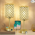 GyroVu Crystal Table Lamps Set of 2, Gold Touch Lamp for Nightstand with USB C+A Ports, Dimmable Small Bedside Lamp with Crystal Shade, End Table Desk Lamps for Bedroom, Living Room(Buld Included)