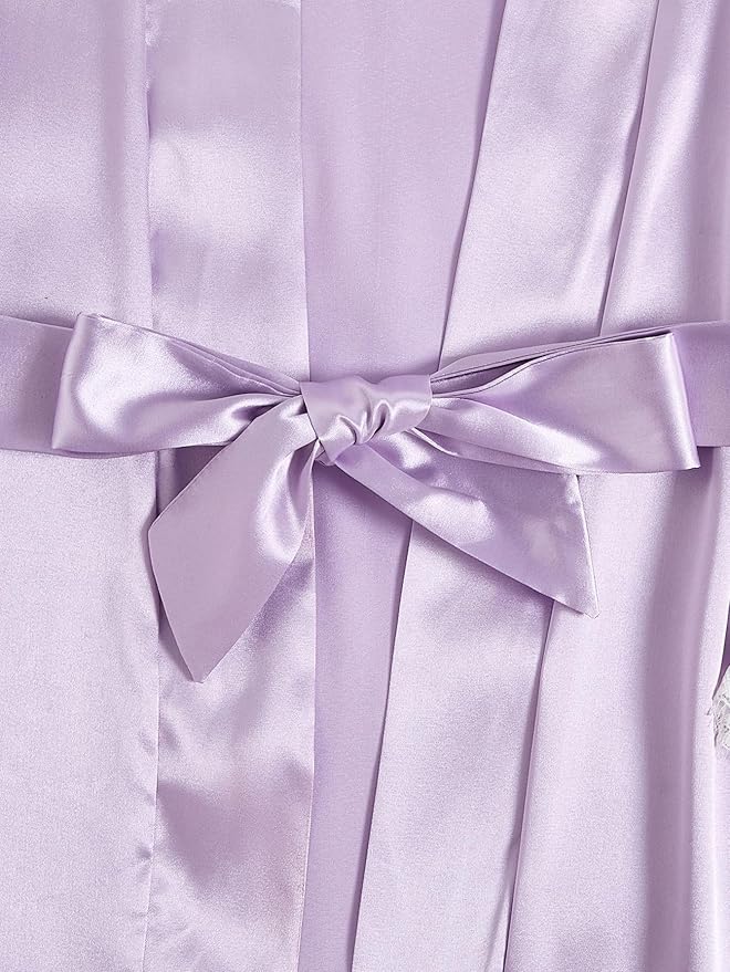 WDIRARA Women' Silk Satin Pajamas Set 4pcs Lingerie Floral Lace Cami Sleepwear with Robe