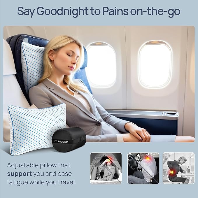 fulocean Small Cooling Memory Foam Pillow for Travel & Camping, Compressible Adjustable Pillow for Medium Firm Neck Knee Lumbar Support,Washable, Ideal Sleeping, Car, Airplane, Backpacking, Gifts