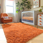 Amdrebio Burnt Orange Area Rugs for Living Room Bedroom, 6x9 Shaggy Furry Fuzzy Fluffy Rug for Kids Room Decor Aesthetic, Large Cute Plush Shag Dark Orange Carpet for Nursery Dorm Classroom Playroom