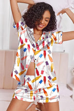 Ekouaer Womens Satin Silk Pajamas Set Short Sleeve Sleepwear Button Down Top and Shorts Loungewear 2 Piece Pjs Set S-XXL