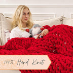 Adyrescia Chunky Knit Blanket Throw | 100% Hand Knit with Jumbo Chenille Yarn (50"x60", Ruby Red)