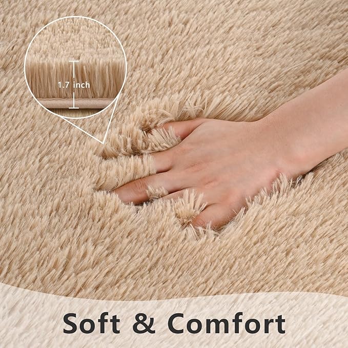 Beige Area Rug 8x10 Large Rugs for Living Room Bedroom, Fluffy Soft Rug Modern Carpets for Kids Room, Non-Skid Rectangular Indoor Rug for Girls Boys Playroom Nursery Room Home Decor