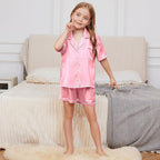 QPANCY Kids Satin Pajamas Sets Baby Boy Girl Button-Down Silk Sleepwear 2 Piece Short Sleeve Loungewear Clothes Set