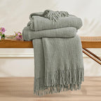 inhand Throw Blanket for Couch Bed,Chunky Chenille Woven Soft Blankets with Tassels, Cozy Boho Farmhouse Fall Winter Decor,Warm for Women,60"x80",Medium Thick-Light Grey