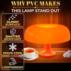 Orange Mushroom Lamp for Bedroom – Dimmable Vintage Mushroom Lamps Power 5W with 3 Lighting Colors & 10 Brightness – USB Powered Nightstand Retro Lamp for Reading Room, Office, Dorm | ABS + PVC Build