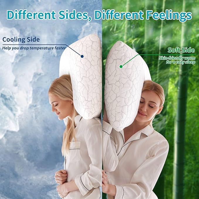 Cooling Pillows for Sleeping 2 Pack, King Size Adjustable Shredded Memory Foam Pillows, Firm Bed Pillows for Side, Back, Stomach, Hot Sleepers, Cold Pillow with Removable Washable Cover