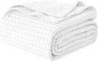 Elegant Comfort Premium 100% Cotton Waffle Blanket - Lightweight Breathable Waffle Weave Bed Blanket - Soft and Warm All Season Blanket for Couch, Sofa and Bed, King Size 90x108 Inches, White