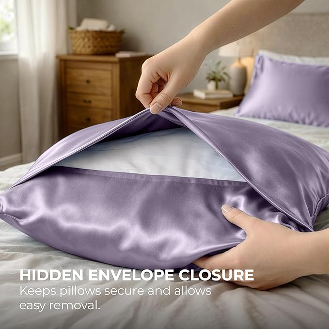 Satin Pillowcase 2 Pack - King Size (20"x40", Lavender) - Silky Pillow Cases for Hair and Skin - Satin Pillow Covers with Envelope Closure - Extra Soft Premium Microfiber